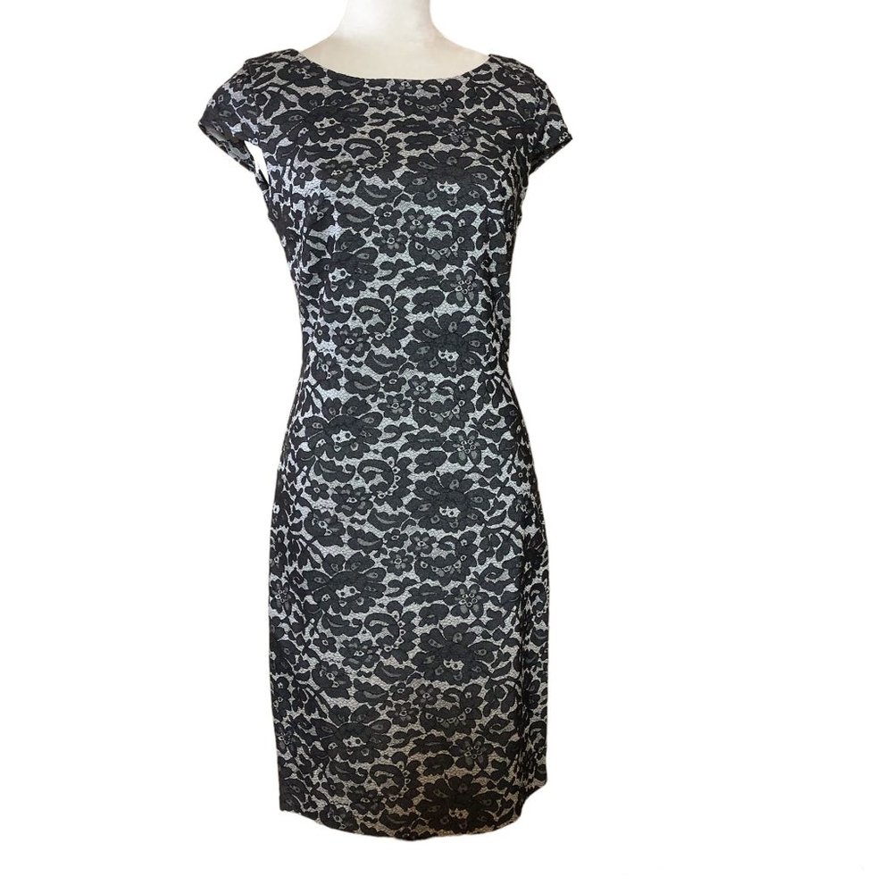 Tommy Hilfiger Womens Cocktail Dress Bodycon Black&White Lace Print Size 8